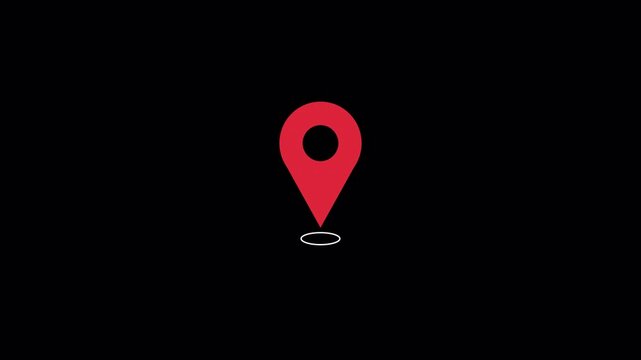Minimalist red map pin location marker pulsing on dark background for travel navigation concepts 4K animation