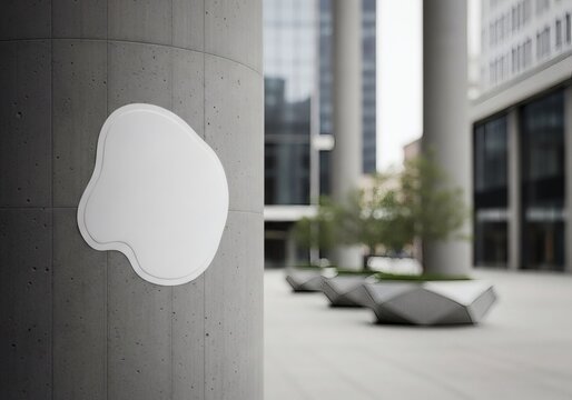 Blank Amorphous Sticker Mockup on Concrete Pillar in Modern Urban Plaza
