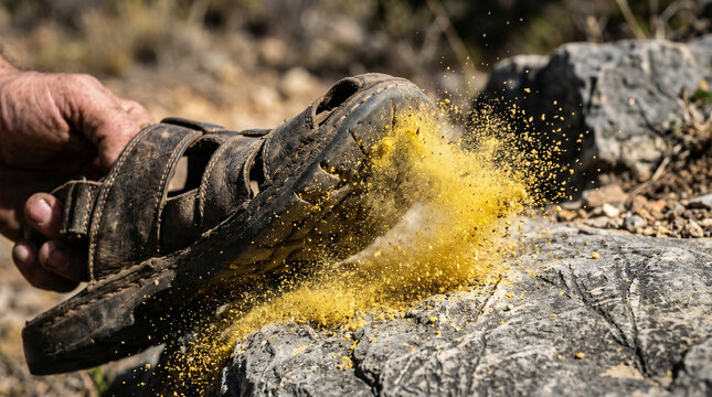 Paul and Barnabas shaking the dust off their feet against the rejecting city of Antioch, walking away on a dirt road