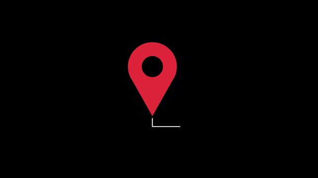 Minimalist red map pin location marker icon with animated vector line graphic design element for travel technology navigation overlays 4K animation