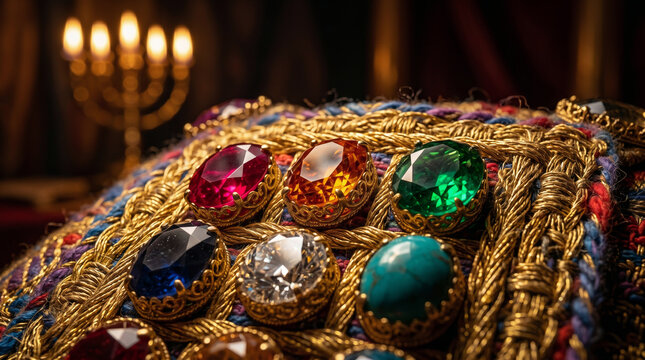 Aaron the High Priest dressed in his sacred, incredibly ornate garments, including the Ephod and the Breastplate of Judgment
