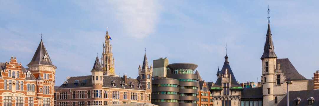 Belgium, Flanders, Antwerp, City center with Church Spire, Church of Our Lady
