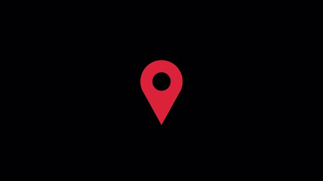 Minimalist red location pin icon pulsating for map navigation and digital travel concept motion graphics isolated on black background 4K animation