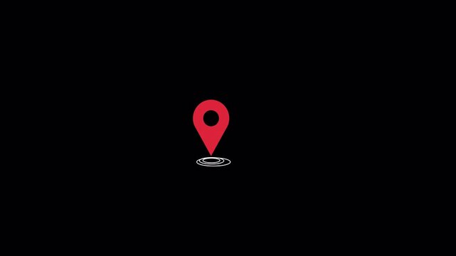 Minimalist red map location pin icon with pulsing circular ripples on a clean black background 4K animation