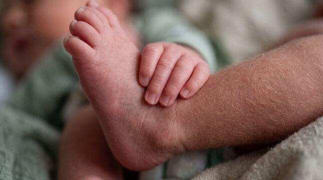 The birth of twins Esau and Jacob. The infant Jacob's tiny hand firmly grasping the heel of his incredibly hairy brother Esau