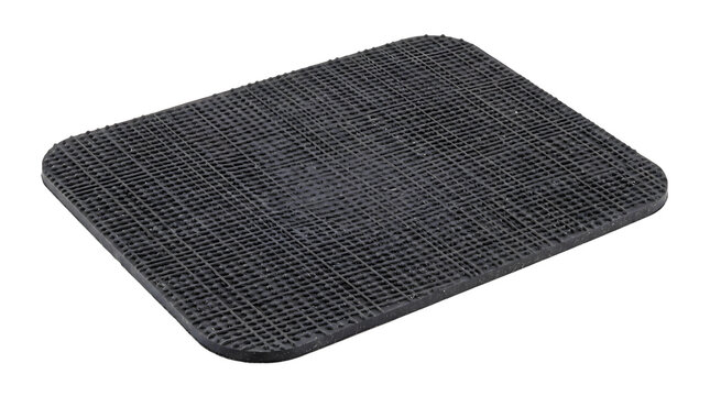Black rectangular rubber mat, textured surface for anti-slip and drainage purposes.