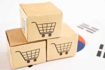 Online shopping, Shopping cart box on South Korea flag, import export, finance commerce. © kanruthai