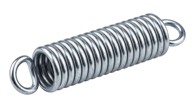 Industrial heavy duty steel extension spring with looped ends for tension machinery.