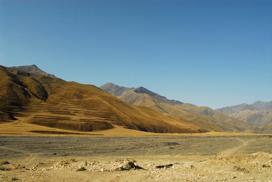 Azerbaijan, Xinaliq, view of mountain range against clear sky