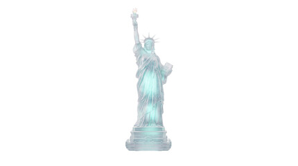 Ethereal Statue of Liberty hologram, glowing blue glass monument, translucent American landmark symbol for digital technology concepts isolated PNG with Transparent Background © HabibUllah