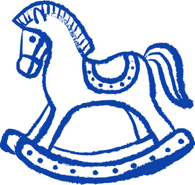 Vintage hand drawn crayon doodle wooden rocking horse. Traditional Christmas sketch ornament. Holiday vector illustration.