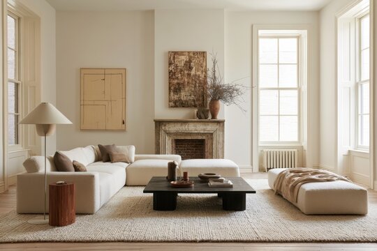Modern minimalist living room in neutral tones