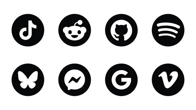 Social Media Icons Collection 2026, Social Media Network Icons Set, TikTok, Reddit, GitHub, Spotify, Bluesky, Messenger, Google, Vimeo Logos