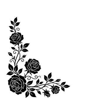 rose floral corner ornament with leaves decorative botanical vector illustration