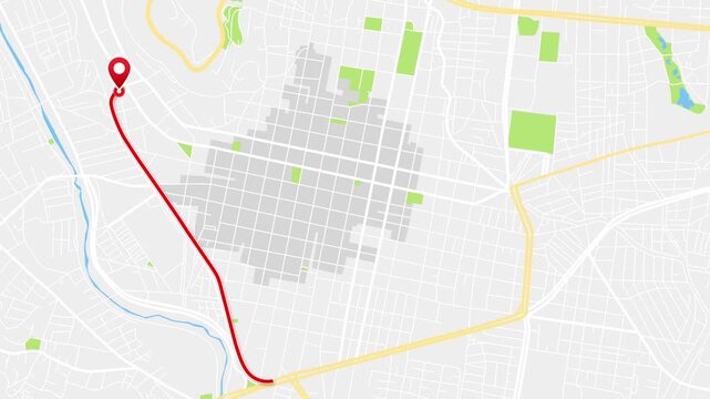 Oaxaca de Juarez City, Central Valleys, Oaxaca State, Mexico Map with Animated Red GPS Route and Location Pin, 4K
