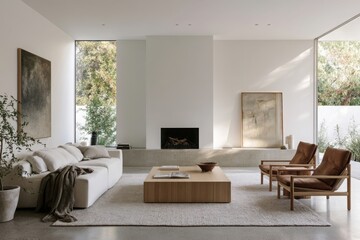 Modern minimalist living room in neutral tones