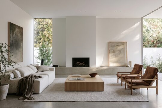 Modern minimalist living room in neutral tones