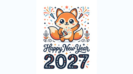 Fototapeta premium Cute Cartoon Fox Celebrating New Year 2027 6.