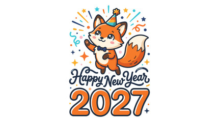 Fototapeta premium Cute cartoon fox character celebrating New Year 2027 1.