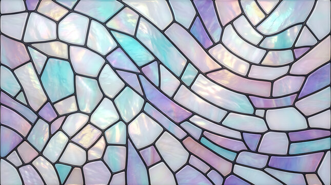 Abstract stained glass pattern with blue and purple pieces