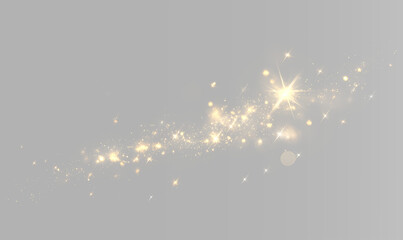 Golden glitter trail with sparkling stars, glowing magic dust, bright light particles, shimmering sparkles and elegant fairy dust wave effect © theladydarina