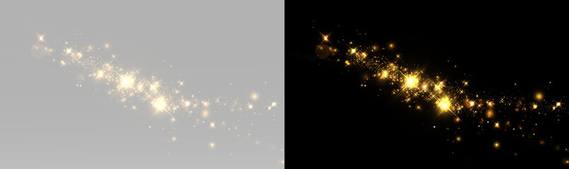 Golden sparkling star dust with glowing magic trail, bright glitter particles, luminous sparkles, shimmering light and elegant fairy wave effect © theladydarina