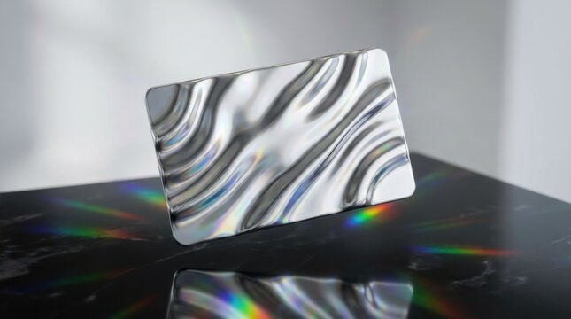 Iridescent Zebra Pattern Business Card on Reflective Dark Surface