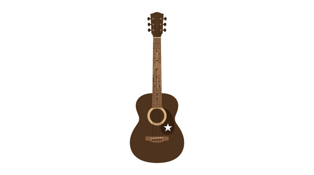 Brown Acoustic Guitar Vector Illustration with White Star Detail