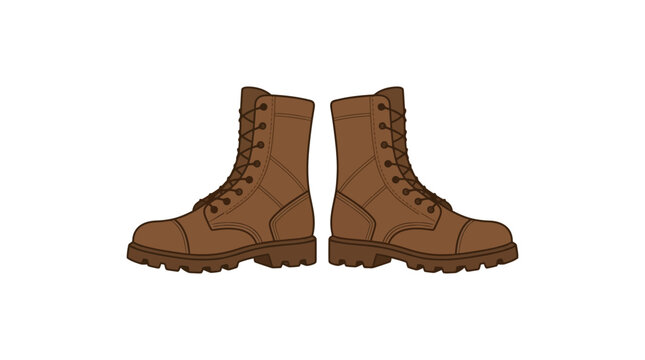 Pair of brown tactical military combat boots vector illustration
