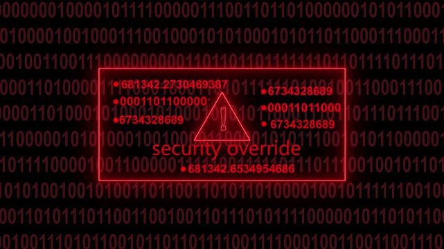 Digital glitch effect overlaying a red warning sign within a code editor displaying  syntax and system status messages creating a cybersecurity alert concept