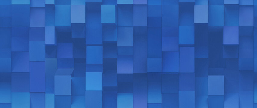 Seamless 3D geometric block pattern. Abstract blue square cube mosaic background