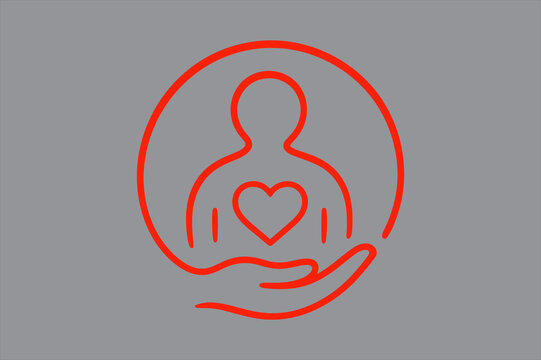 Minimalist human figure icon with heart shape symbolizing care and empathy