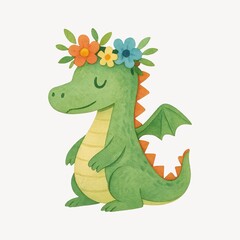 Obraz premium Cute dragon with floral crown.
