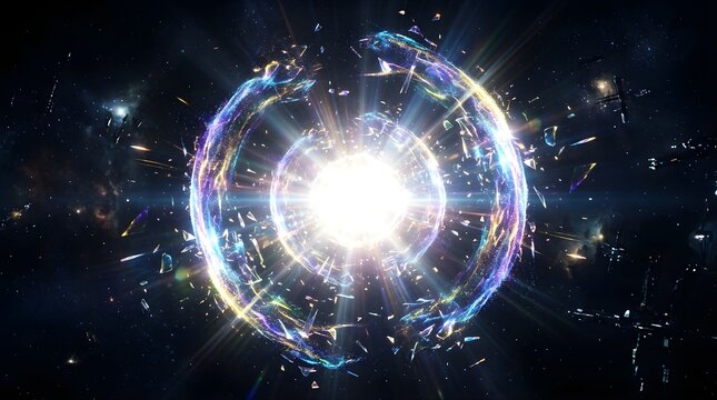 Glowing supernova explosion with shards floating in deep outer space
