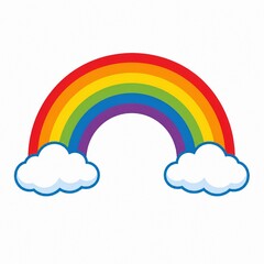Fototapeta premium Colorful Rainbow with White Clouds Isolated on White Background