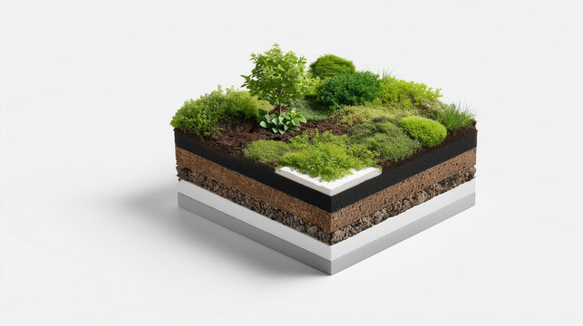 Diagram Of Sustainable Green Roof Construction Showing Soil And Vegetation Layers