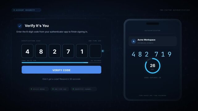 Two factor authentication screen entering a six digit code from a phone and approving sign in