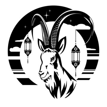 Chinese New Year 2027. Goat head with lanterns.