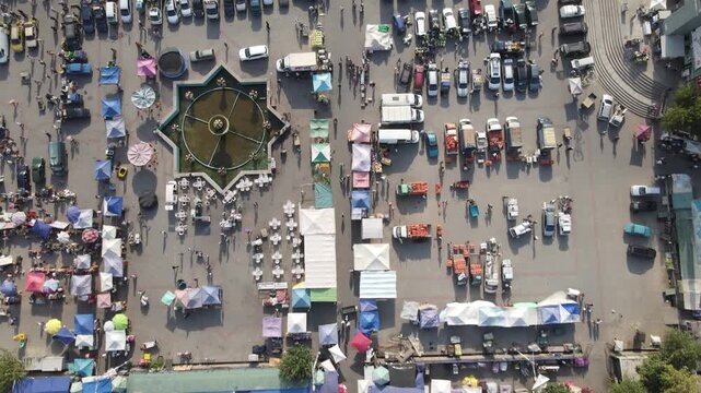 Top-down aerial view of Panjshanbe Market in Khujand, Tajikistan