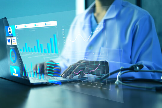 Healthcare Professional Using Artificial Intelligence and Digital Data Technology for Modern Medical Analysis and Research