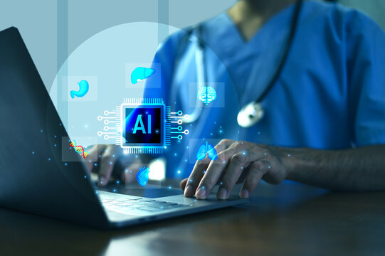 Doctor Using Artificial Intelligence Technology to Perform Advanced Medical Analysis and Support Healthcare Decisions