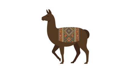Obraz premium Brown llama illustration with patterned blanket on white background