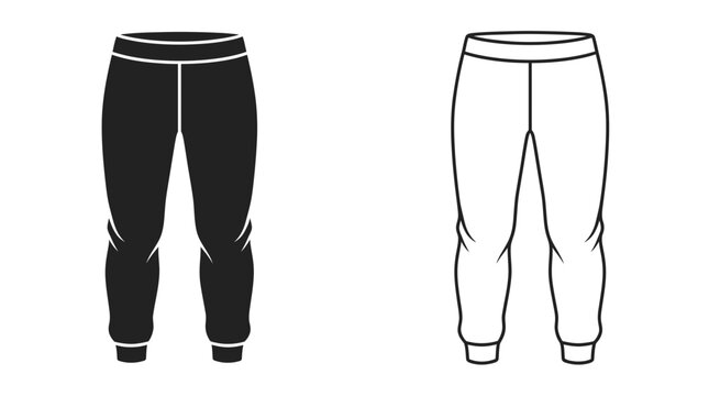 Black and white silhouettes of folded sweatpants on a white background