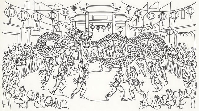 People performing traditional dragon dance at a lunar new year festival