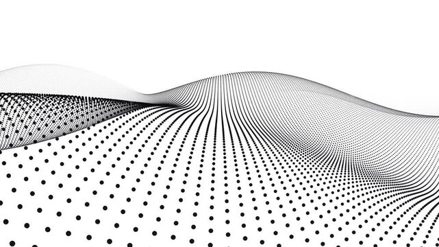 Abstract black and white dotted wave pattern representing digital technology data flow
