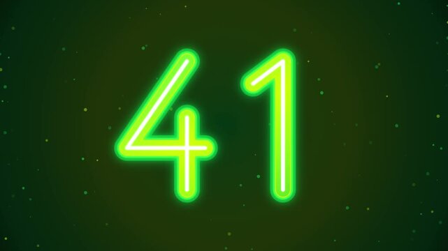 Futuristic Glowing Green Neon Number Forty One Motion Graphic