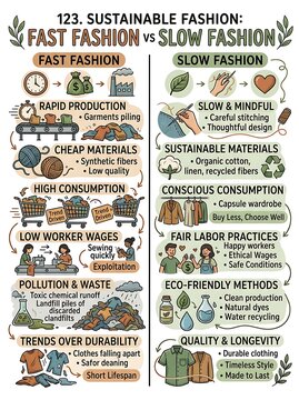 Infographic comparing fast fashion and slow fashion sustainability