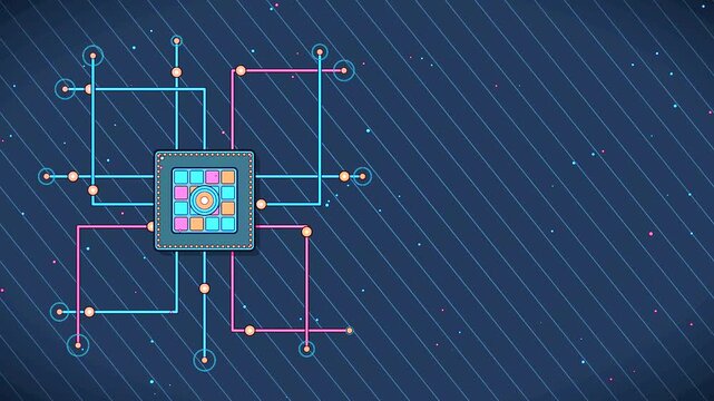Abstract Dark Blue Circuit Board and Processor Animation with Lines Background