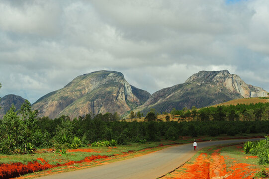 Madagascar, Inland, road through rock formation close to Isalo National Park