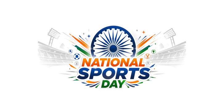 ​Sports competition concept with Indian flag colors marking National Sports Day.